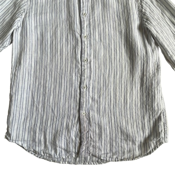 Denim & Flower Ricky Singh 100% Linen Striped Shirt Men’s Size M Roll Tab Sleeve - Picture 3 of 9